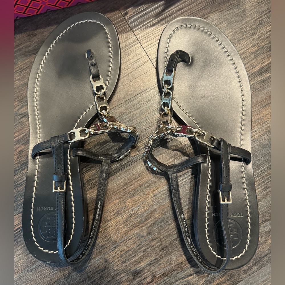Tory Burch black and gold sandals size 7M